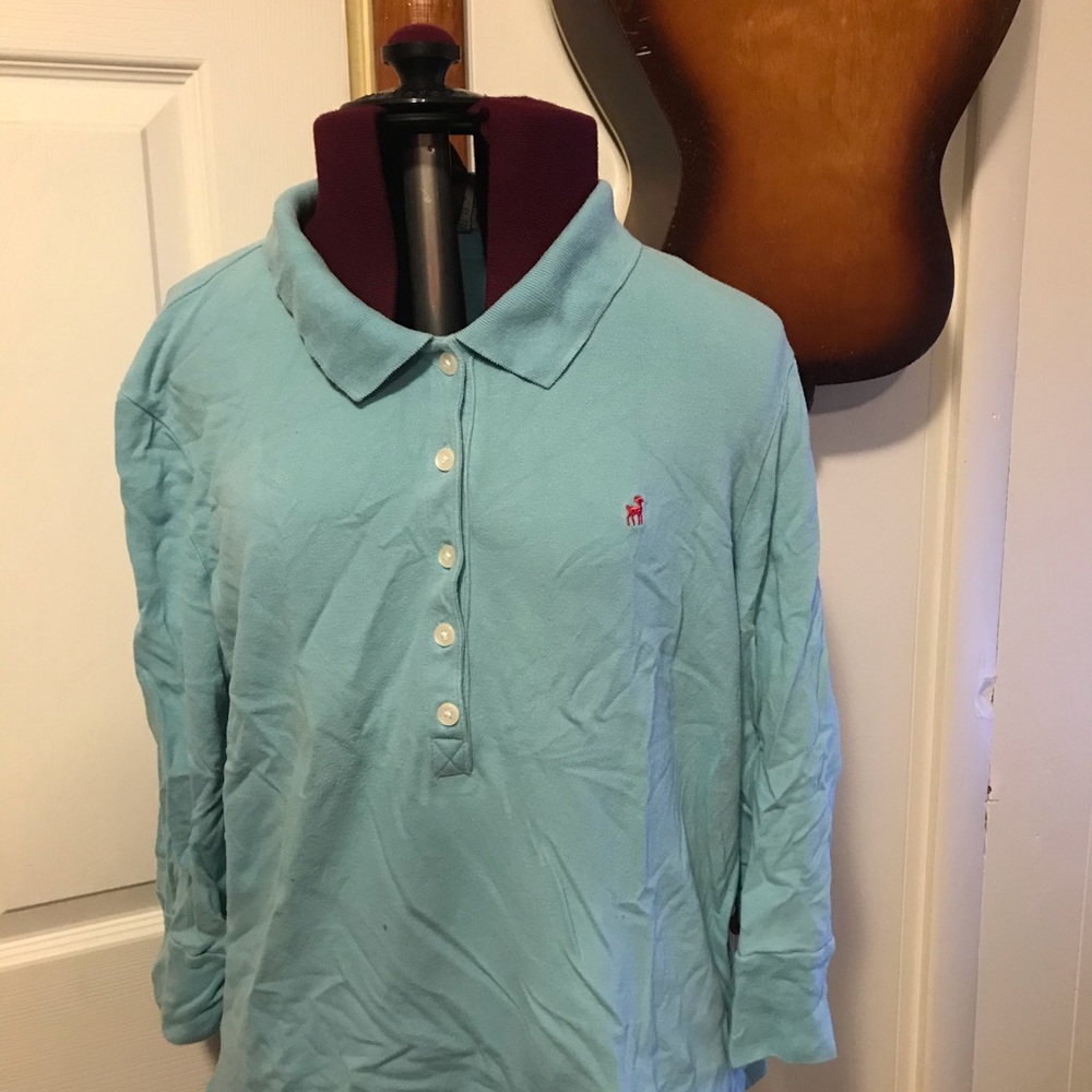 Button down, collared 3/4 sleeve blue top